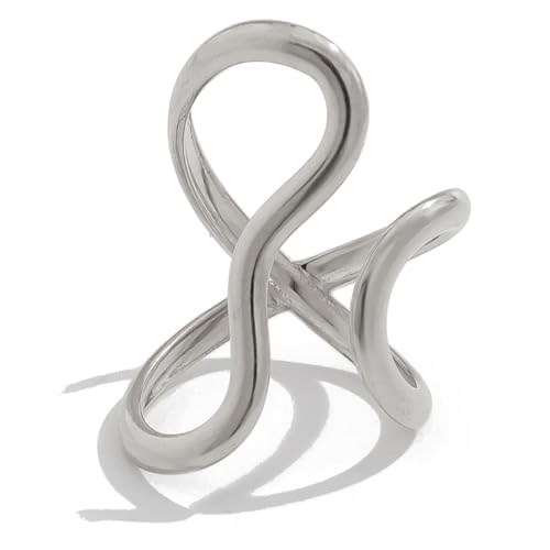 Linear Heart Open Wrap X Statement Ring for Women Gold Plated Geometric Love Adjustable Finger Rings Comfort Fit Jewelry Gift for Wedding Engagement