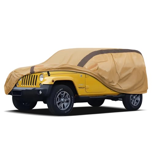 Image of Heavy Duty Waterproof Car Cover Compatible with Jeep Wrangler 4 Doors 2006-2024 JK JL, Outdoor Anti-UV Sun Rain Protection Full Exterior Cover