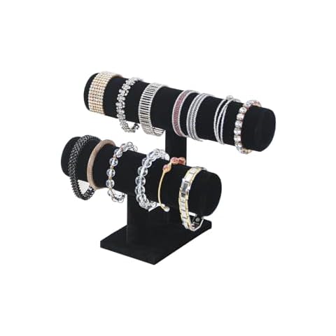 Coward 2 Tier Bracelet Holder Jewelry Display Stand, Necklace Bangle Bracelet Watch Organizer Storage Rack, Jewelry Show Tower for Women (Black Velvet) Cover