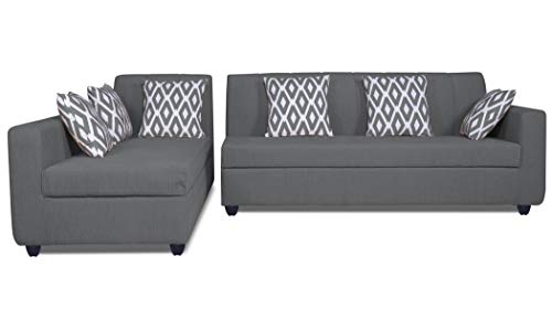 Image of Adorn India Rio Highback L Shape 6 Seater Sofa Set (Left Hand Side) (Grey) (3 Year Warranty)