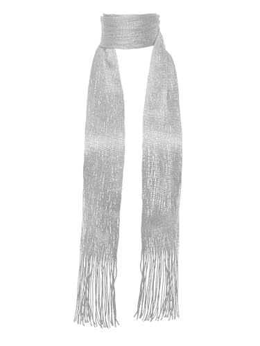 LJBFNN Sparkling Skinny Scarf for Women Bling Lightweight Scarves Thin Gold Silver Scarf for Party Holiday Wedding Prom Daily (Silver)
