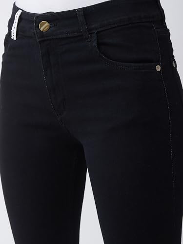 Image of Miss Chase Women's Skinny High Rise Cropped Length Fringe Detailing Stretchable Denim Jeans