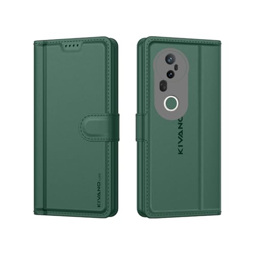 Image of KIVANO LUXE Compatible for Vivo T4 Ultra 5G Luxury Handmade Leather Magnetic Flip Folio Case | Card Holder & Kickstand | Slim Protective Cover | Unisex - Green