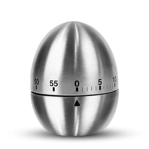 Minutero de Cocina en Forma de Huevo (0-55 Min) | Acero Inoxidable, Temporizadores, Temporizadores de Cocina, Reloj de Huevo Cronómetro para Huevos, Resistente & Super Fácil de Usar