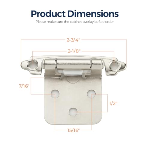Image of Ravinte 4 Pack (2 Pairs) 1 /2 inch Overlay Cabinet Hinges, Self-Closing Semi-Concealed Face Mount, Satin Nickel Decorative Hardware with Door Bumpers for Kitchen & Cupboard Doors, Silver