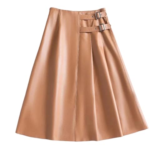 Women Genuine Sheepskin Leather Skirt Mid-Length A-Line