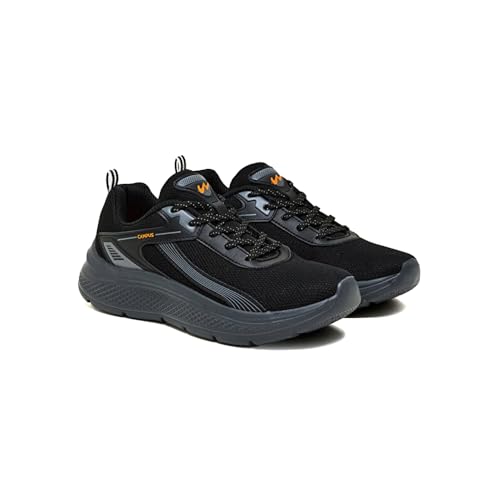 Image of Campus Port Men's Running Shoes | Breathable Mesh | Memory Foam Insole | Lightweight & Durable EVA Sole | Black & Dark Grey Sports Sneakers