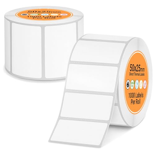 eCompostable 1000 Direct Thermal Labels 50mm x 25mm Self-Adhesive Perforated UPC Barcode FBA Labels Stickers Compatible with Rollo Zebra MUNBYN Toshiba Citizen Eltron Printers 1 Roll
