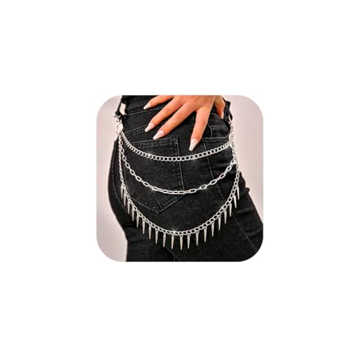 Goth Pants Chain Silver Layered Wallet Chain Punk Rivet Jeans Jewelry for Women and Men