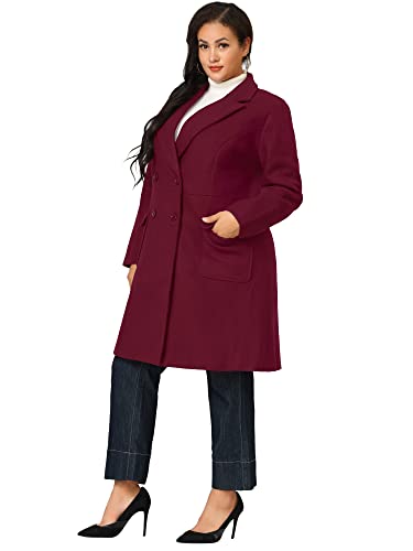 Agnes Orinda Women's Plus Size Long Winter Coats Notch Lapel Double Breasted Pea Trench Coats4