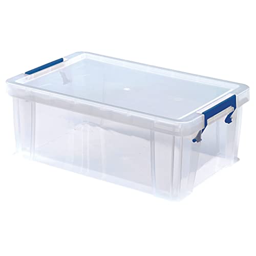 Bankers Box Boîte de rangement ProStore 10 L, 14 x 34 x 21.5 cm, avec couvercle et poignées, format A4, empilable, plastique transparent sans BPA