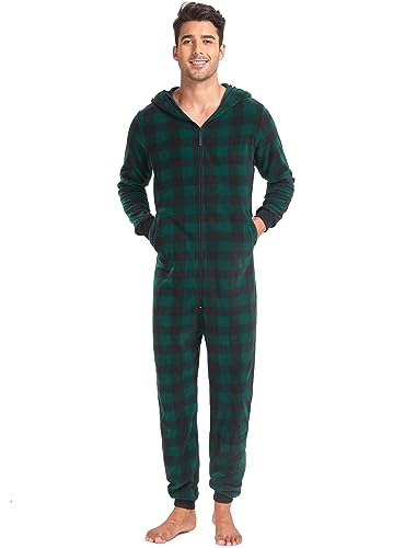 COLORFULLEAF Couples Matching Christmas Pajamas for Family Hoodie Fleece Onesie Plaid Union Suit Full Zipper Jumpsuits4
