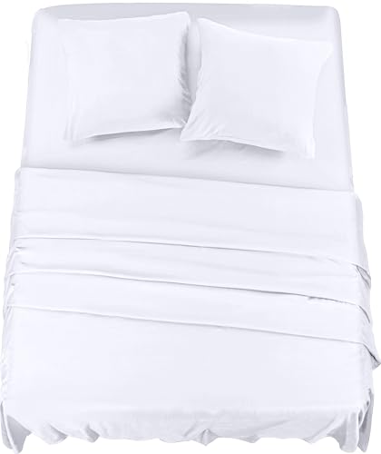 Utopia Bedding Juego de Sabanas 4 Piezas 160x200 - Poliéster Microfibra Cepillada - Sábana Bajera, Sábana Plana y 2 Fundas de Almohada 65x65 (Cama 160, Blanco)