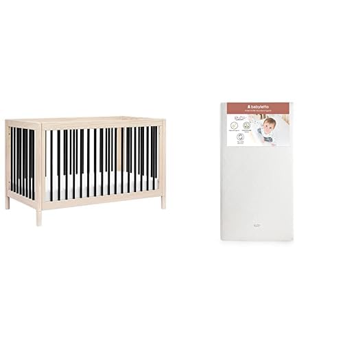 babyletto Gelato 4-in-1 Convertible Crib, Washed Natural and Black with Pure Core Crib Mattress