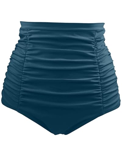 Image of Tempt Me Women's High Waisted Swimsuit Bottom Tummy Control Ruched Bikini Bottom Vintage Swim Bottom Tankini Briefs