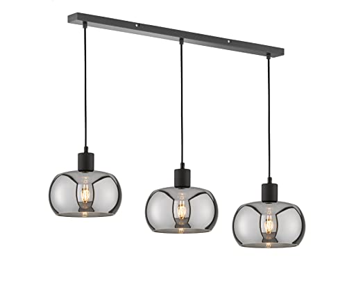 Fischer & Honsel Suspension Dima - Noir sable - Verre - Couleur fumée - Longueur : 110 cm - Largeur : 22 cm - Plafonnier : 160 cm - 3 ampoules E27 max. 40 W -...
