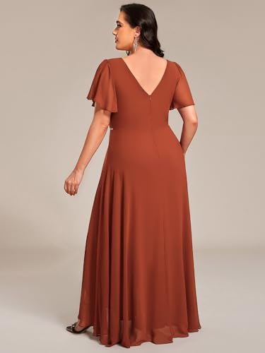 Image of Ever-Pretty Plus Women's Chiffon V-Neck Beading Ruffles Sleeves Maxi High Low Plus Size Formal Dresses