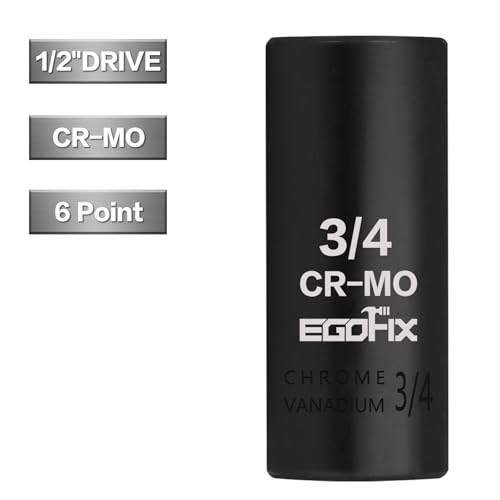 Image of 1 /2 inch Drive Deep Impact Socket, 3 /4 Inch SAE Socket, CR-MO 6 Point for Easy Removal of Axle Nut