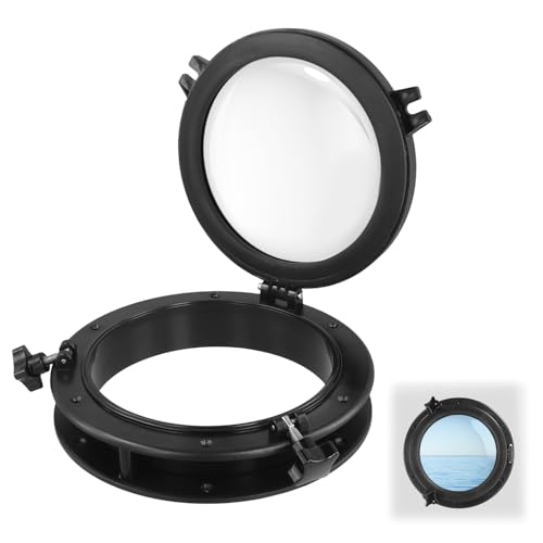 QWORK® Marine Bullauge Fenster, Bullauge Rund 26.5CM, Schwarz Portlight, für Boote, Yachten, Wohnmobile
