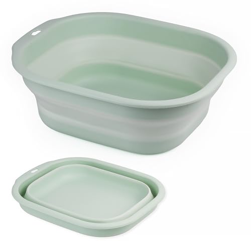 Image of Daimix Collapsible Wash Basin Set of 2, Foldable Small Medium Size Wash Basin, Portable Plastic Basins for Laundry, Bottles, Travel, Camping (Green)