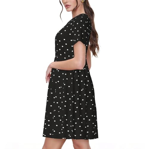 Robe d'été décontractée à pois noirs et blancs pour femme - 2