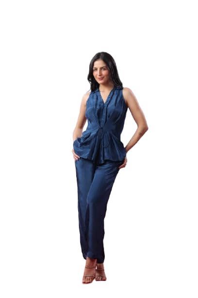 jisora Women's Blue Solid Natural Crepe Co-ord Set-picture-42