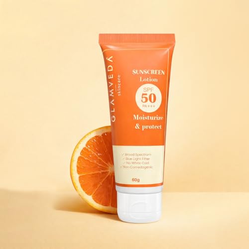 Image of Glamveda Hybrid Sunscreen Lotion Spf 50 PA+++ for Moisturize & Protect | Transparent & Ultra-lightweight Sunscreen | Non-Greasy, Quick-Absorbing | Zero White Cast | For Women & Men | 60ml Pack of 1