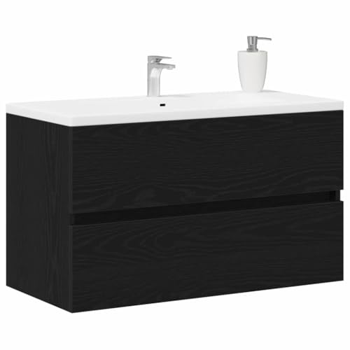 vidaXL Gabinete de Lavabo para Baño Roble Negro 80 x 38,5 x 45 cm, Aparador de baño, diseño Moderno y Elegante, Mueble para Lavabo, práctico para Cualquier decoración contemporánea