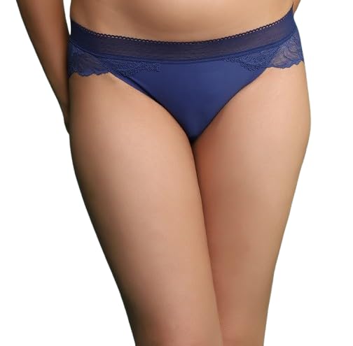 silk tick Women's Lace-Trimmed Bikini Panty, Black, Mesh Detail-picture-12