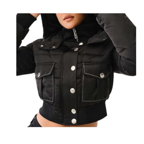 Women's Cropped Puffer Jacket, Lightweight Hooded Winter Jacket, Short Quilted Bubble Jacket3