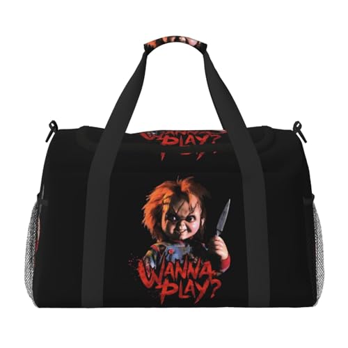 ボストンバッグ 旅行バッグ Bride Of Chucky Wanna Play 大容量 軽量 キャリーオンバッグ 旅行カバン メンズ レディース スポーツバッグ 3way 靴収納 一泊二日 2泊 旅行/修学旅行/出張/アウトドア