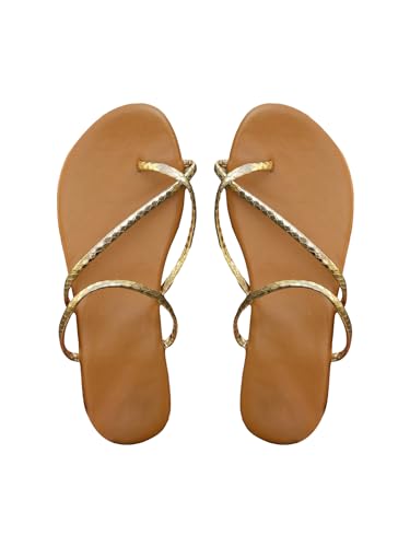 GORGLITTER Women's Metallic Strappy Flat Sandals Open Toe Criss Cross Slide Sandals Flip Flops