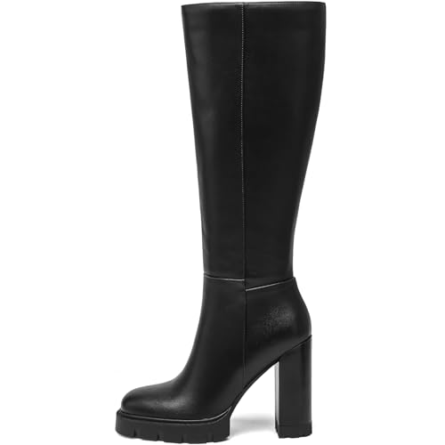 Women's Knee High Boots | Chunky Block Heel | High Heel | Tall | Long | Comfort Platform | Round Toe | Side Zip2