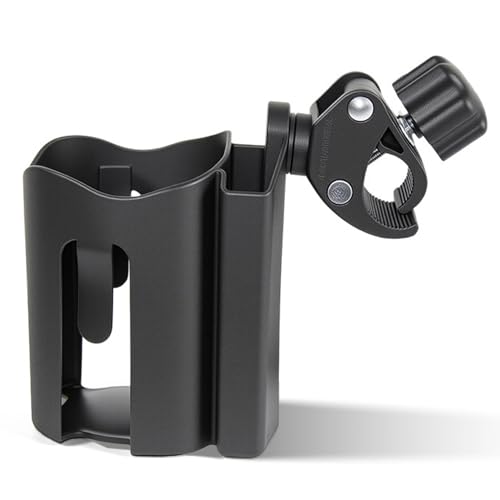 Stroller Cup Holder, Water Bottle Holder with Phone Slot, Adjustable & Secure Drink Caddy for Strollers, Bikes, Wheelchairs, Golf Carts, Motorcycles (Black).