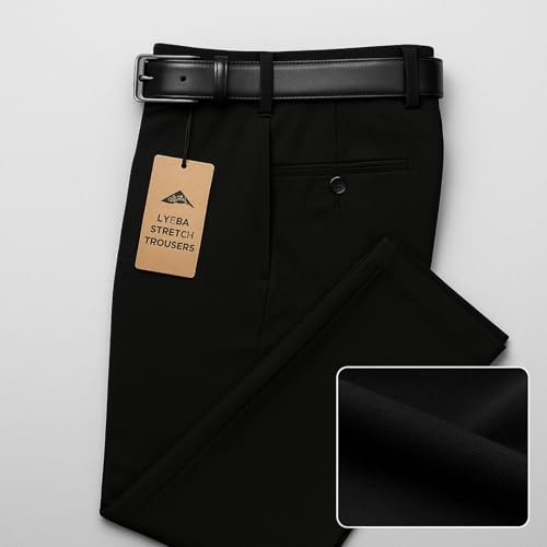 Image of Men's Chinos Stretchable Trousers with Expandable Waist - Lycra Cotton Blend Formal Casual Pants | Skin Friendly Solid Regular Fit