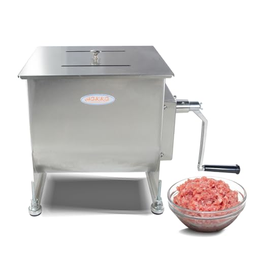 Hakka 15lb/7.5L Manual Meat Mixer, Stainless Steel 10L Fixed Tank Meat Mixer for Sausage (Mixing Max.15lb for Meat)