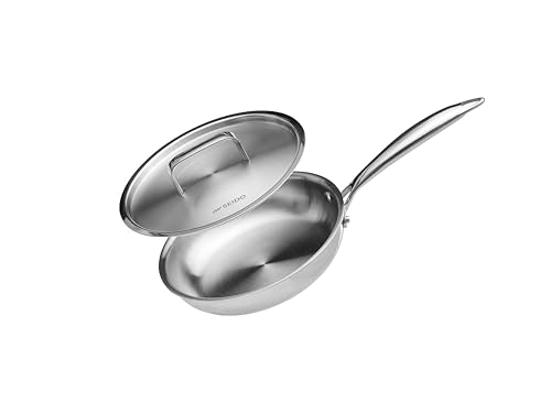SEIDO Stainless Steel Frying Pan with lid 20 cm - Induction Uncoated -Non-Toxic- Triply cookware PFOA PFAS -Free Dishwasher & Oven Safe 260c°-New ThermoCore 5ply Base Saute Fry pan -5Y Warranty 18/10