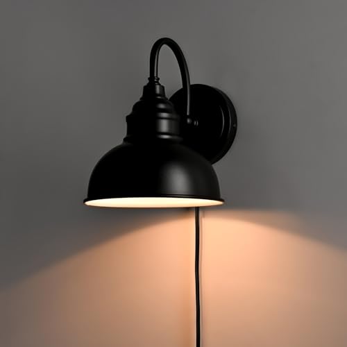 Image of Mini Gooseneck Wall Sconce, 2-Way Mount with Switch, Black | Flexible Gooseneck, Plug-in & Hardwired Dual Installation, On /Off Switch Included, Fits Bedroom, Corridor, Porch