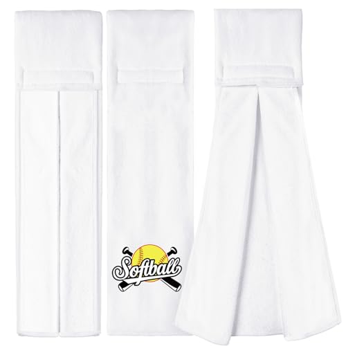 Windkream 5 Pcs Softball Towel Microfiber Softball Field Towel with Hook and Loop Closure Softball Hand Towels Sweat and Maintaining Grip Softball Handkerchief for Softball Pitching Gym Sports, White
