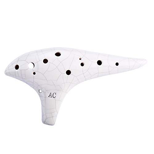 Ocarina « Ocean Notes » à 12 trous de forme gracieuse en céramique, en do majeur White Ice Crack
