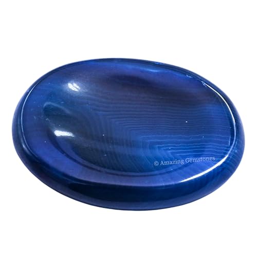 Image of Amazing Gemstone Alma Blue Agate Worry Stone, Healing Crystals - Piedra Crystal Fidget for Gift, Meditation, Calming, Relaxation, Stress Relief