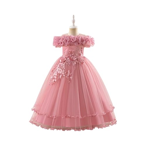 Elegant Girls' Off-Shoulder Tulle Flower Girl Dress with Floral Appliques for Weddings and Special Occasions