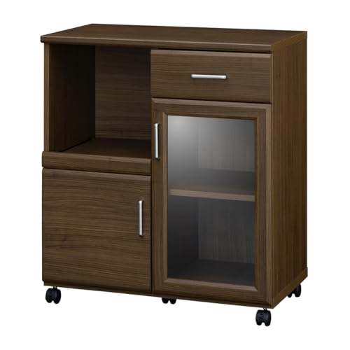 白井産業 カウンターワゴン レンジ台 幅74cm 高さ85cm ダークブラウン スライド棚 キャスター コンセント付 背面化粧有 シンプル キッチン収納 キッチンカウンター ベアルモ BRM-8575SLBR