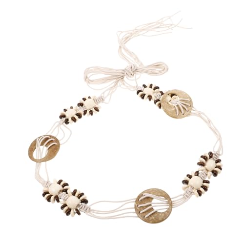Bohemian Waist Belt with Adjustable Handwoven Wax Rope Shell Beads Chic Accessory for Women and Casual Outfits for Summer and Hawaiian Costumes - Main Image