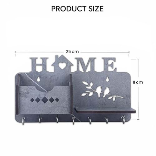 Image of Sehaz Artworks Engineered Wood 7 Hook Mobile Key Holder (MDF Grey)