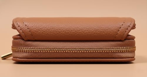 Image of WildHorn Women's Wallet | Premium Vegan Leather Ladies Purse with Zip Coin Pocket & Snap Button | Compact Wallet with Card Slots & ID Window (Tan)