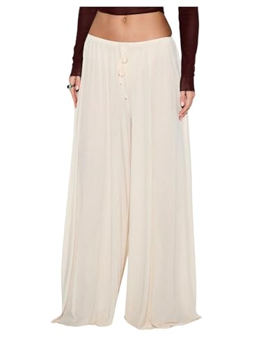 Floerns Women's Drawstring Waist Wide Leg Pants Lightweight Beach Palazzo Pants