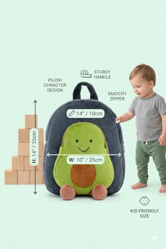 Image of Cartoon Plush Kids School Bag 2-6 Years | Soft Toy Backpack for Boys & Girls | Toddler Nursery Preschool Bag | Lightweight Adjustable Straps