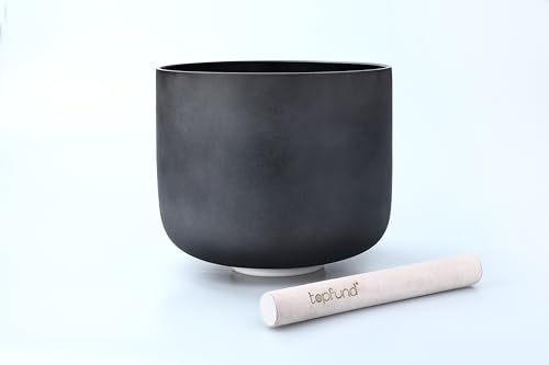 TOPFUND 432Hz Black A# Note Crystal Singing Bowl 8 inch Pineal Chakra with Suede Mallet