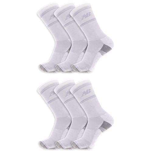 New Balance Performance Cushioned Crew Socks-6 & 12 Moisture Wicking, White (6 Pairs), Large